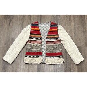 Alix of Bohemia Jacket Womens Large Quilted Fringe Boho Patchwork
